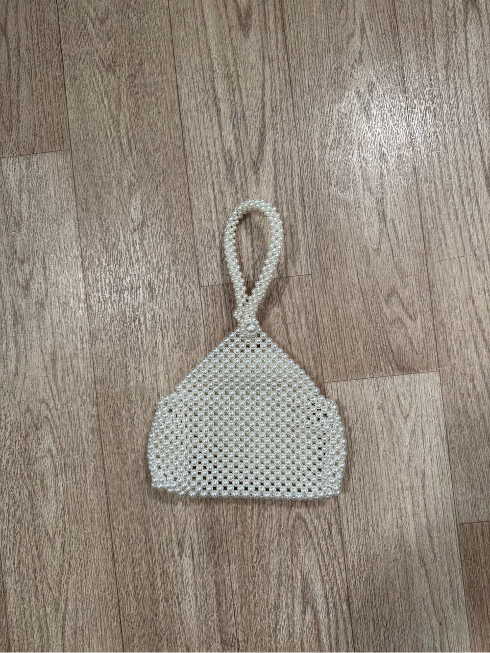 Pearl Beaded Wristlet Clutch in Ivory
